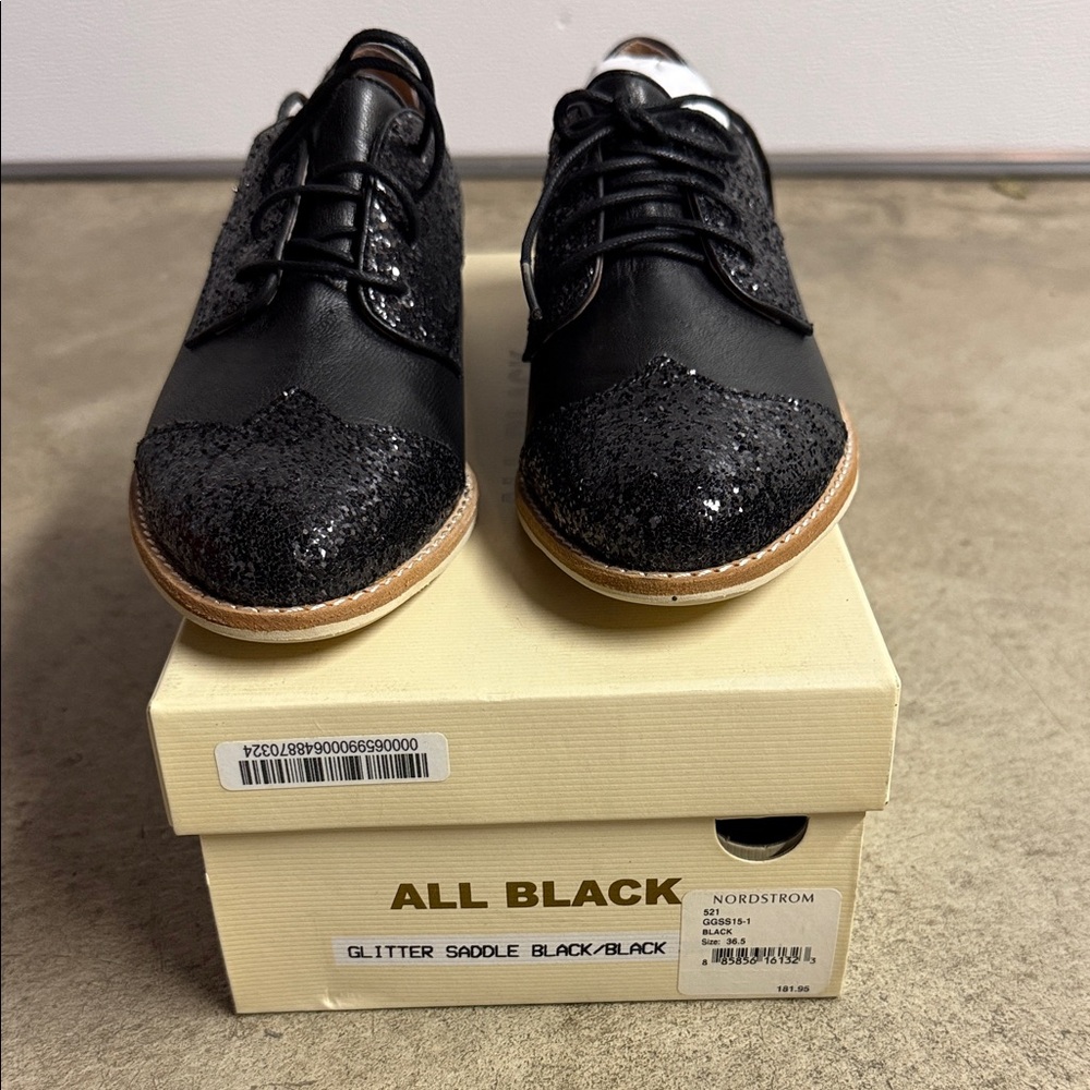 Brand new all black Black Glitter Saddle Shoes